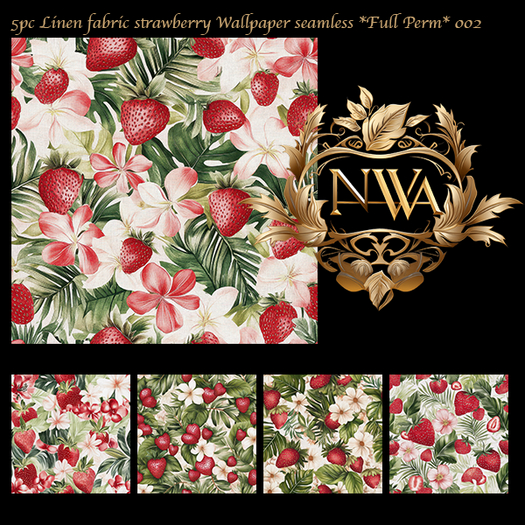 5pc PBR Linen fabric strawberry wallpaper / fabric seamless *Full Perm* 002