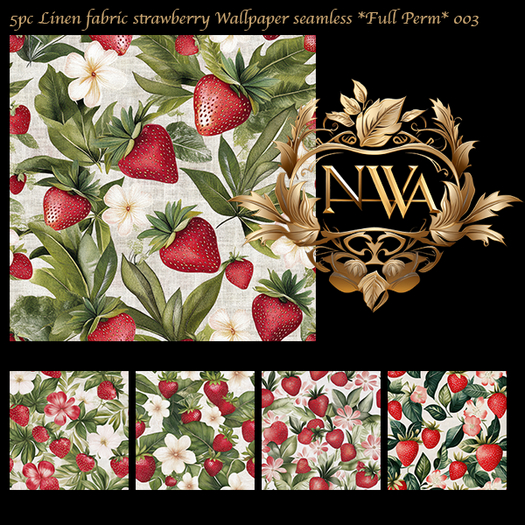 5pc PBR Linen fabric strawberry wallpaper / fabric seamless *Full Perm* 003