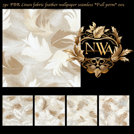 5pc PBR Linen fabric feather wallpaper / fabric seamless *Full Perm* 001