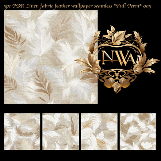 5pc PBR Linen fabric feather wallpaper / fabric seamless *Full Perm* 005