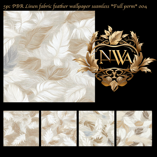 5pc PBR Linen fabric feather wallpaper / fabric seamless *Full Perm* 004
