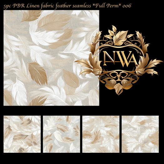 5pc PBR Linen fabric feather wallpaper / fabric seamless *Full Perm* 006