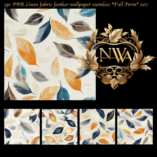 5pc PBR Linen fabric feather wallpaper / fabric seamless *Full Perm* 007