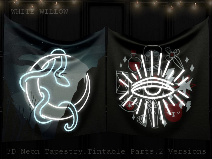 White Willow. 3D Neon Tapestry Set  