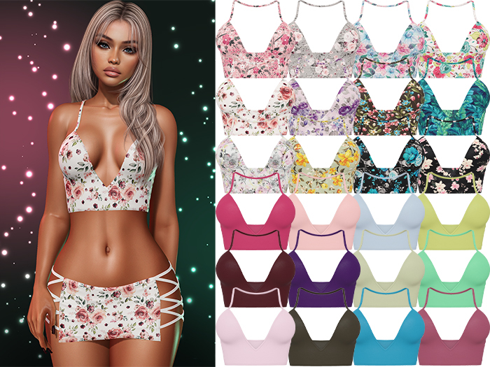 Paris Strappy Crop Tank [Floral Pack] - Maitreya LaraX • PetiteX • eBody Reborn Tops