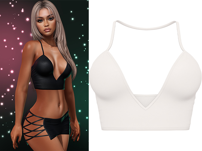 Paris Strappy Crop Tank [White] - Maitreya LaraX • PetiteX • eBody Reborn Tops