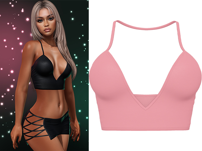Paris Strappy Crop Tank [Light Pink] - Maitreya LaraX • PetiteX • eBody Reborn Tops