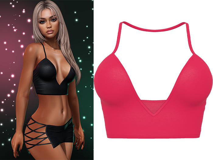 Paris Strappy Crop Tank [Hot Pink] - Maitreya LaraX • PetiteX • eBody Reborn Tops