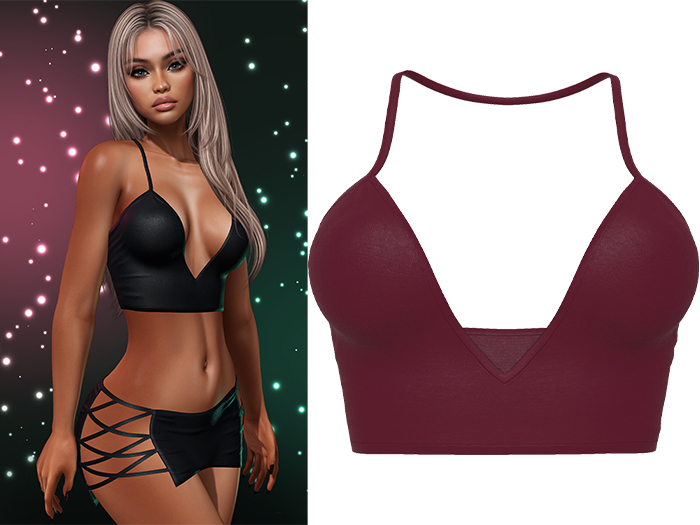 Paris Strappy Crop Tank [Cherry Red Wine] - Maitreya LaraX • PetiteX • eBody Reborn Tops