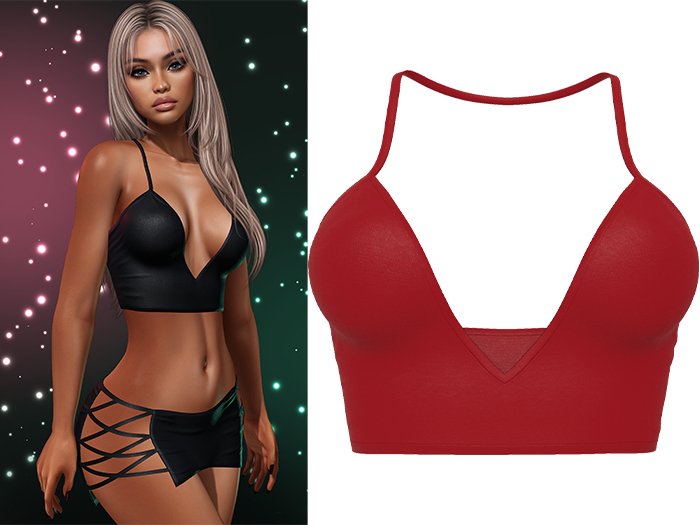 Paris Strappy Crop Tank [Ruby Red] - Maitreya LaraX • PetiteX • eBody Reborn Tops
