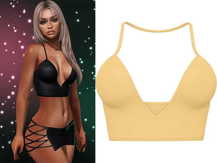 Paris Strappy Crop Tank [Lemon Yellow] - Maitreya LaraX • PetiteX • eBody Reborn Tops