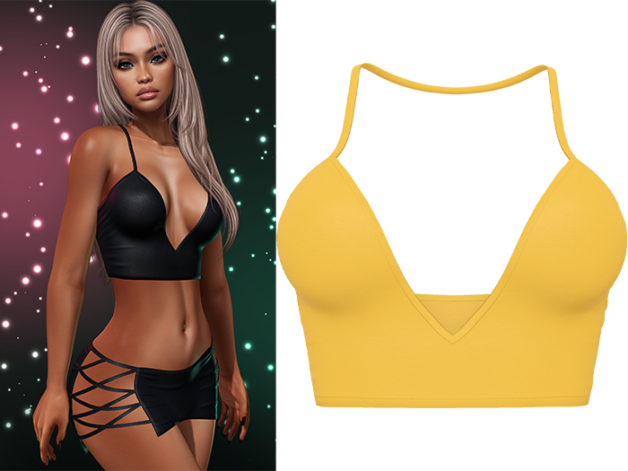 Paris Strappy Crop Tank [Honey Yellow] - Maitreya LaraX • PetiteX • eBody Reborn Tops