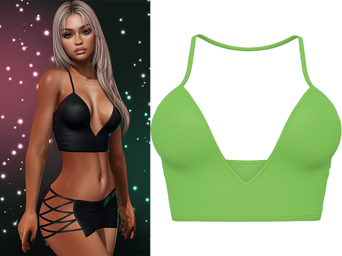 Paris Strappy Crop Tank [Lime Green] - Maitreya LaraX • PetiteX • eBody Reborn Tops