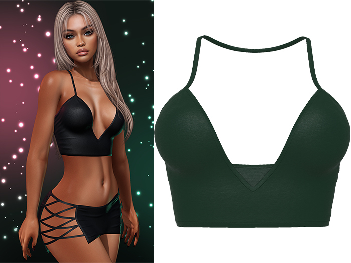 Paris Strappy Crop Tank [Emerald Green] - Maitreya LaraX • PetiteX • eBody Reborn Tops