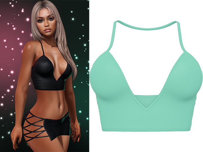 Paris Strappy Crop Tank [Seafoam Green] - Maitreya LaraX • PetiteX • eBody Reborn Tops
