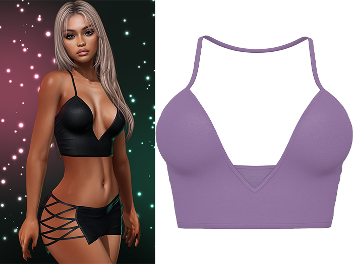 Paris Strappy Crop Tank [Lavender Purple] - Maitreya LaraX • PetiteX • eBody Reborn Tops