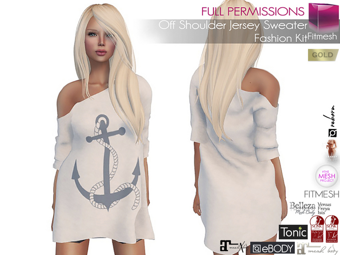 Full Perm Female One Off Shoulder Sweater Tunic Top Shirt for Maitreya 5.3 LaraX Ebody Reborn Legacy Belleza Slink Tonic