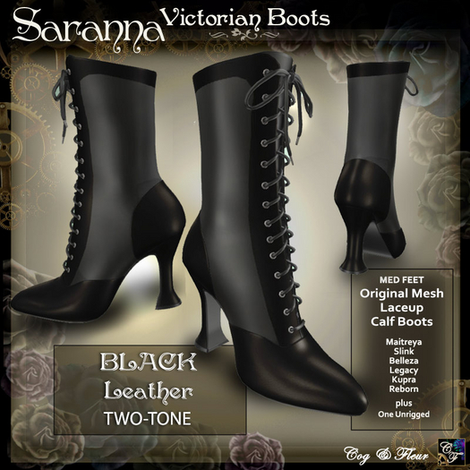 C&F Saranna Victorian Boots - Plain Black Leather (2Tone)