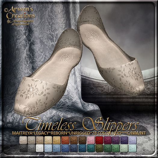 {AS} Timeless Flat Slippers for Women: Rose embossed leather; 28 Color HUD; Ballet flat; Reborn, Legacy, Maitreya, LaraX