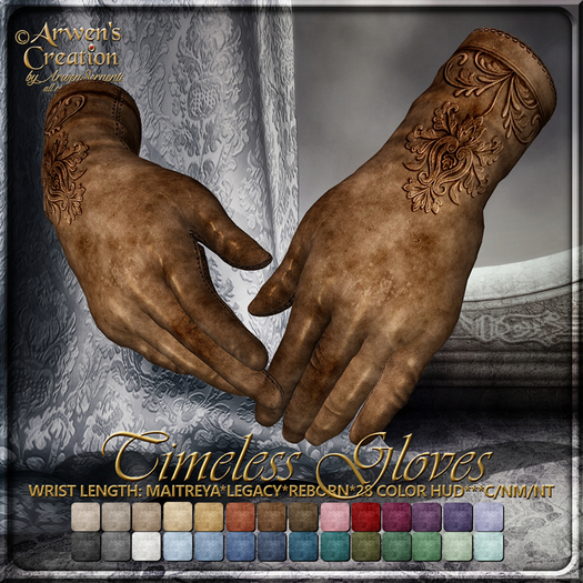{AS} Timeless Wrist Length Gloves for Women: Weathered suede; 28 Color HUD; Reborn, Legacy, LaraX, Maitreya