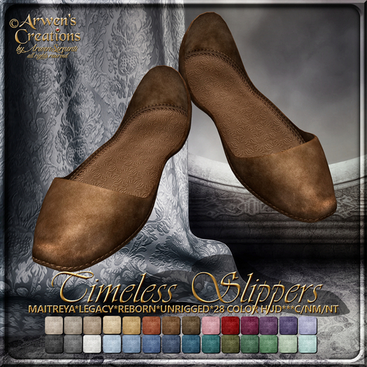 {AS} Timeless Flat Slippers for Women: Weathered suede; 28 Color HUD; Ballet flats; Reborn, Legacy, Maitreya, LaraX