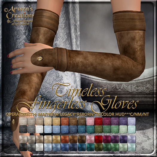 {AS} Timeless Fingerless Opera Gloves for Women: Weathered suede; 28 Color HUD; Reborn, Legacy, Lara X, Maitreya