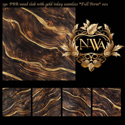5pc PBR wood slab with gold inlay seamless *Full Perm* 001