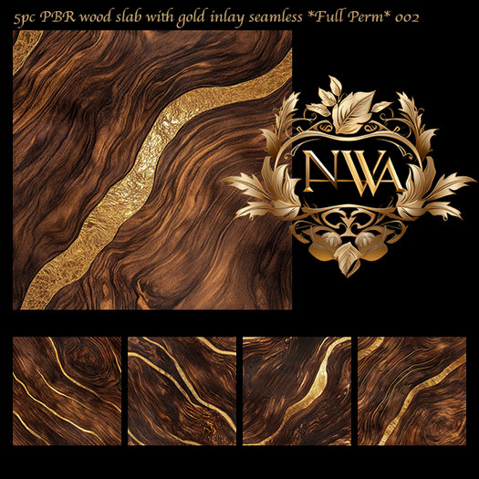 5pc PBR wood slab with gold inlay seamless *Full Perm* 002