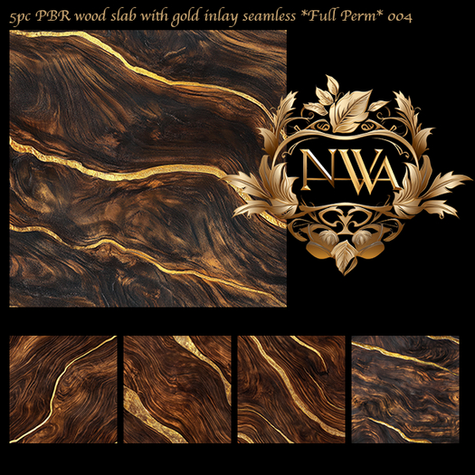 5pc PBR wood slab with gold inlay seamless *Full Perm* 004