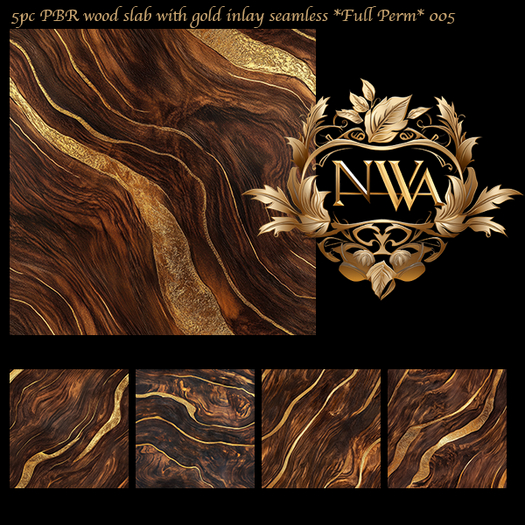 5pc PBR wood slab with gold inlay seamless *Full Perm* 005
