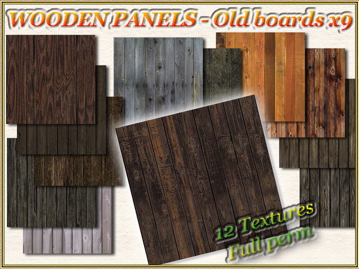 WOODEN PANELS - Old boards x9 - 12 Textures Set (Full perm)
