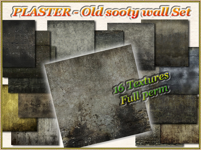 PLASTER - Old sooty wall Set - 16 Textures (Full perm)