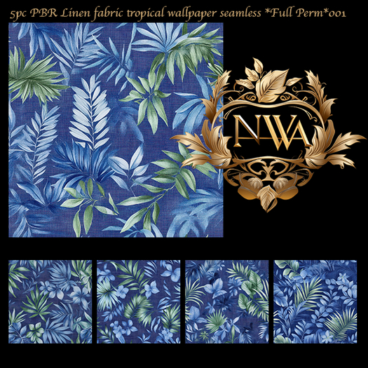 5pc PBR Linen fabric tropical wallpaper / fabric seamless *Full Perm* 001