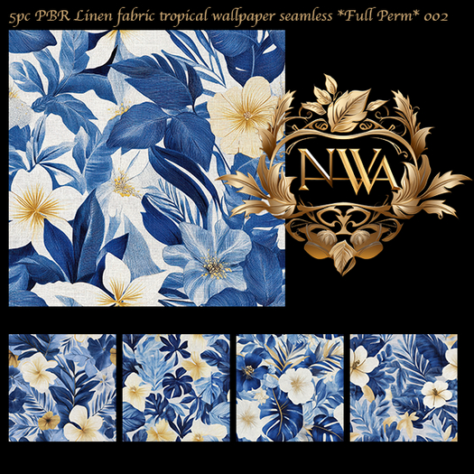 5pc PBR Linen fabric tropical wallpaper / fabric seamless *Full Perm* 002