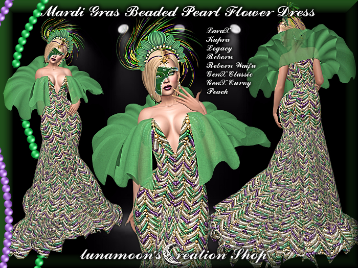 Mardi Gras Beaded Pearl Flower Dress