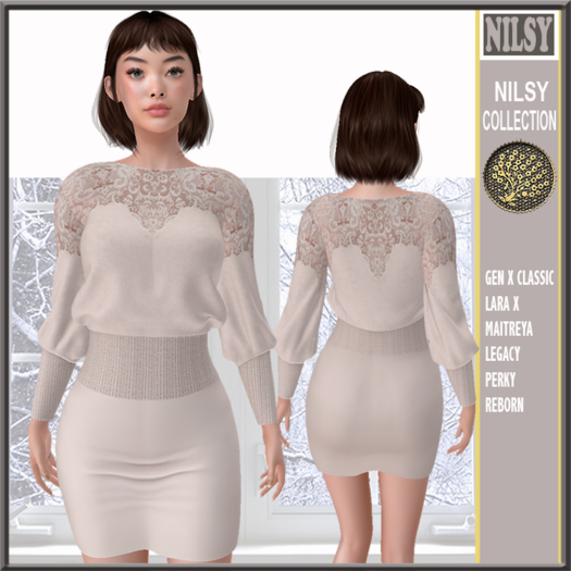 LACED TOP SWEATER&SKIRT