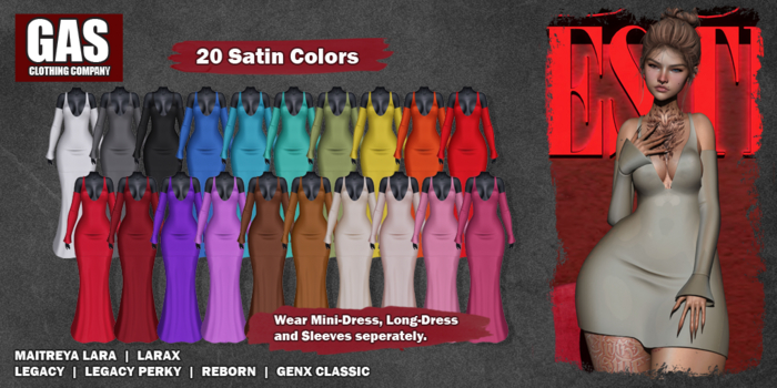 GAS [Satin Dress & Sleeves Susann - 20 Colors w/HUD] Demo