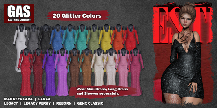 GAS [Glitter Dress & Sleeves Susann - 20 Colors w/HUD] Demo