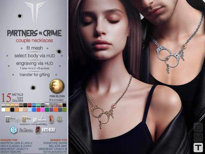 **RE** Partners in Crime Couple Necklaces - PBR - Fit Mesh - Transferable - Unisex - Engraving - 