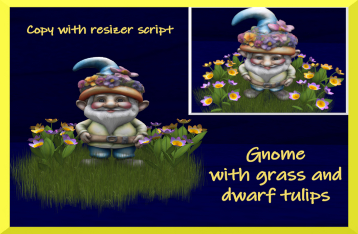 C.M.D. - Gnome w. dwarf tulips and grass NEW VB