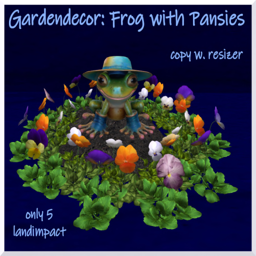 C.M.D. - Frog statue w. pansies NEW VB