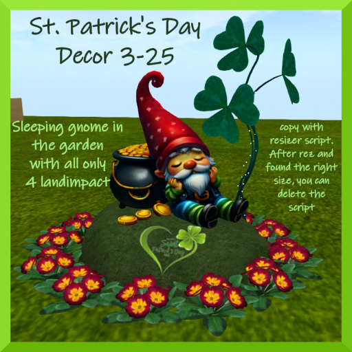 C.M.D. - St. Patricks Decor 3-25 sleeping gnome NEW VB