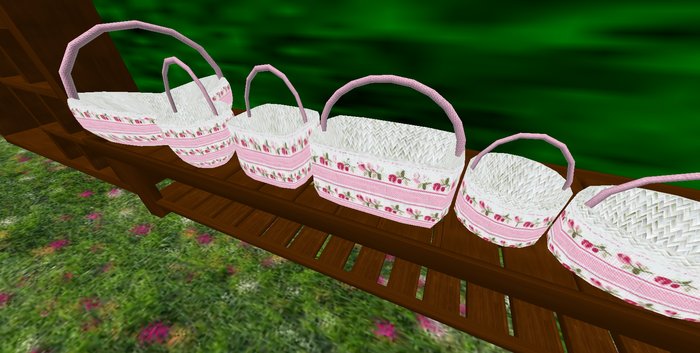 ALMOST FREE! ROMANTIC SHABBY CHIC WHIMSY WHITE BASKET ROSE STRIPES-MOD/TRANS
