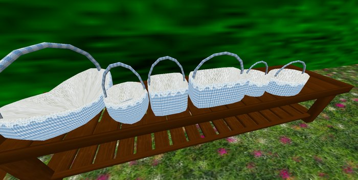 ALMOST FREE! ROMANTIC SHABBY CHIC WHIMSY WHITE BASKET WITH BLUE GINGHAM & LACE MOD/TRANS