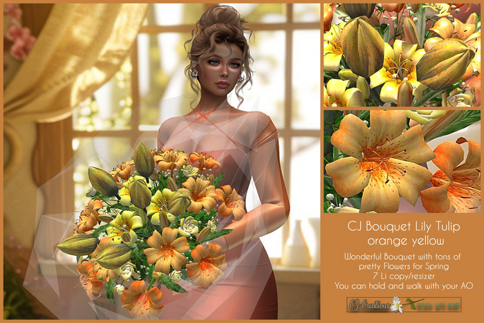 CJ Bouquet Lily Tulip orange yellow