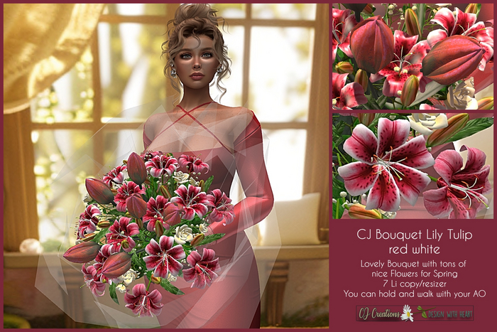 CJ Bouquet Lily Tulip red white