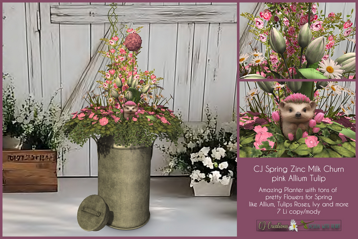 CJ Spring Zinc Milk Churn pink Allium Tulip