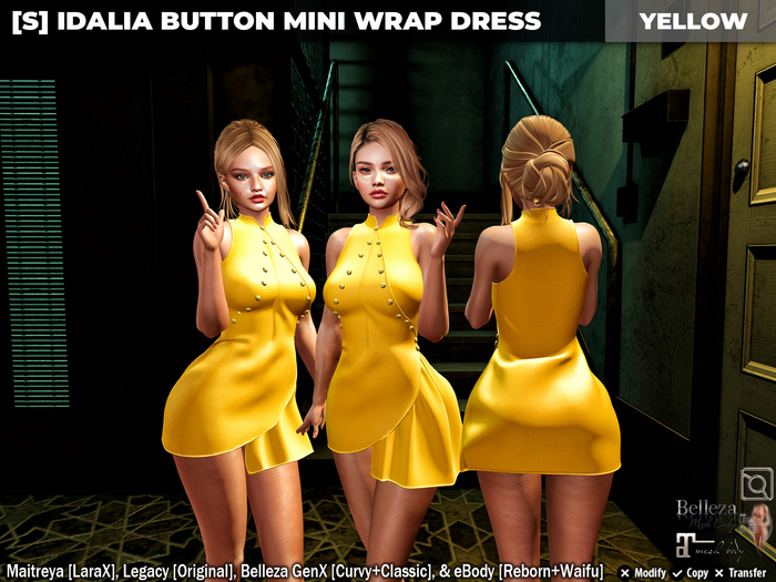 [S] Idalia Button Mini Wrap Dress Yellow