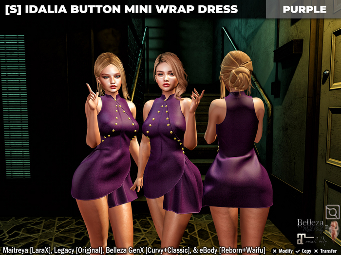 [S] Idalia Button Mini Wrap Dress Purple