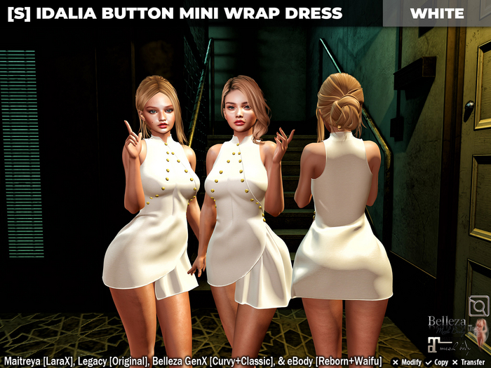 [S] Idalia Button Mini Wrap Dress White